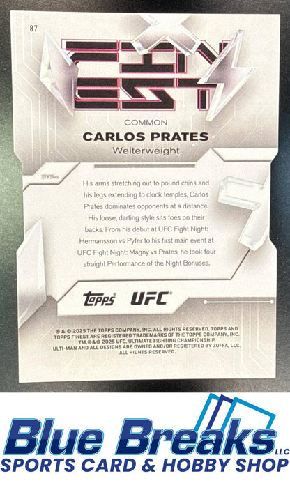 2025 Topps UFC Finest Die-Cut Refractor Carlos Prates 34/75 Rookie #87 Common RC