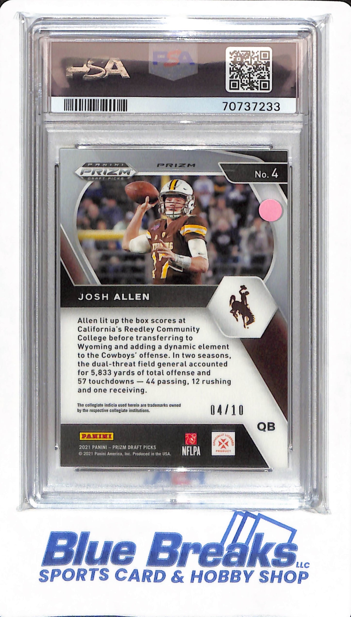 2021 Prizm Draft Picks - Josh Allen - #4 - PSA 9 - Buffalo Bills - Wyoming - Football - GOLD - 04/10