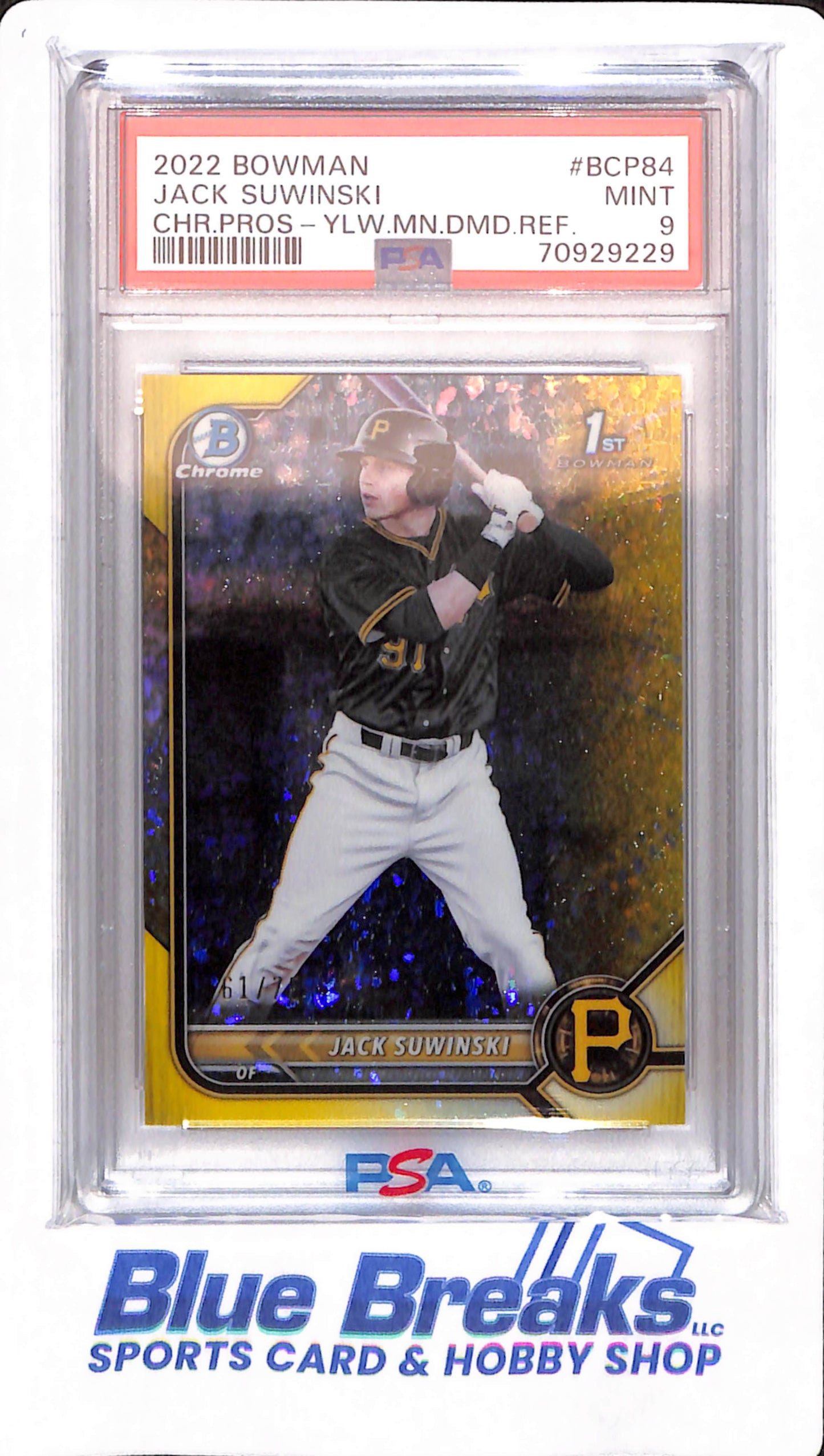 2022 Bowman - Jack Suwinski - # BCP84 - PSA 9 - Baseball - Pittsburgh Pirates - Chrome Prospect Diamond Refractor - 61/75