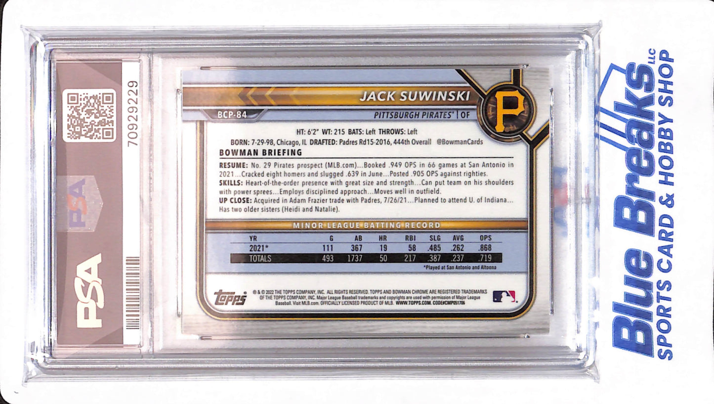 2022 Bowman - Jack Suwinski - # BCP84 - PSA 9 - Baseball - Pittsburgh Pirates - Chrome Prospect Diamond Refractor - 61/75