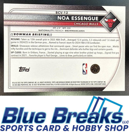 2025 Bowman Noa Essengue #BCV-12 Chrome Black Geometric Refractor 07/10 RC Chicago Bulls