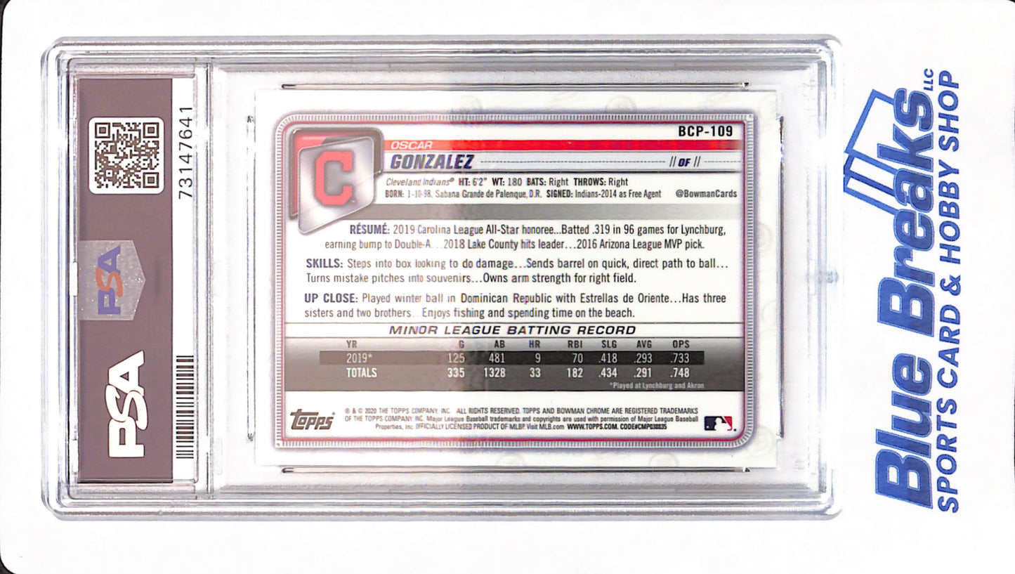 2020 Bowman Chrome - Oscar Gonzalez - # BCP109 - Baseball - Mega Box - PSA 9 - Cleveland Guardians