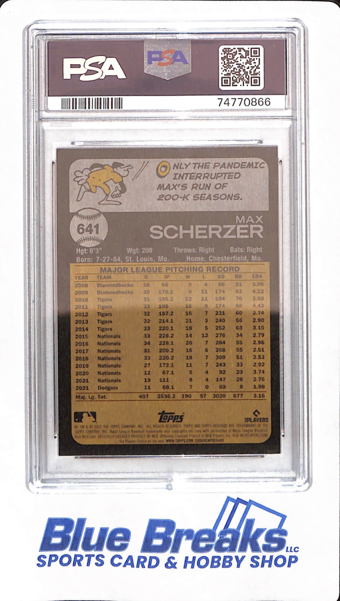 2022 Topps Heritage - Max Scherzer - # 641 - PSA 10 - Baseball - New York Mets - Chrome Hot Box Refractor - Purple