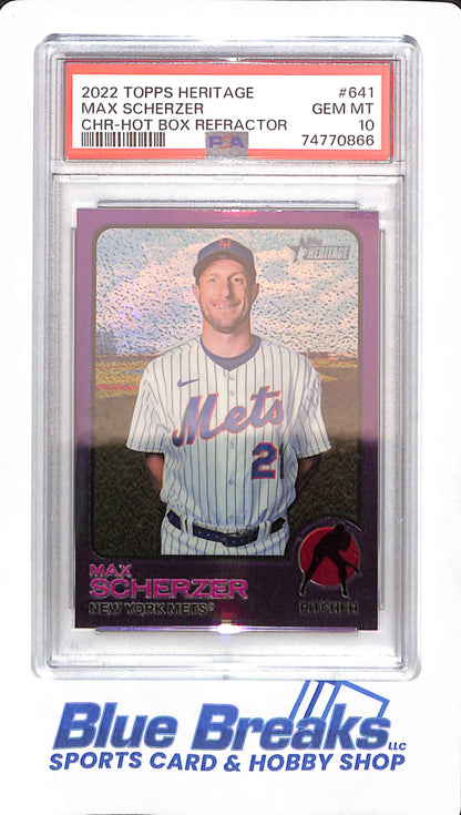 2022 Topps Heritage - Max Scherzer - # 641 - PSA 10 - Baseball - New York Mets - Chrome Hot Box Refractor - Purple