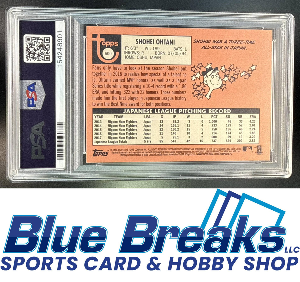 2018 Topps Heritage Shohei Ohtani [RC] #600 RC PSA 9 Los Angeles Angels