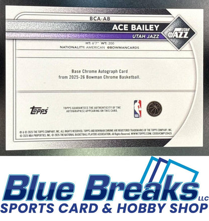 2025 Bowman Ace Bailey #BCA-AB Chrome Auto Gold Shimmer Refractor 08/50 RC Utah Jazz
