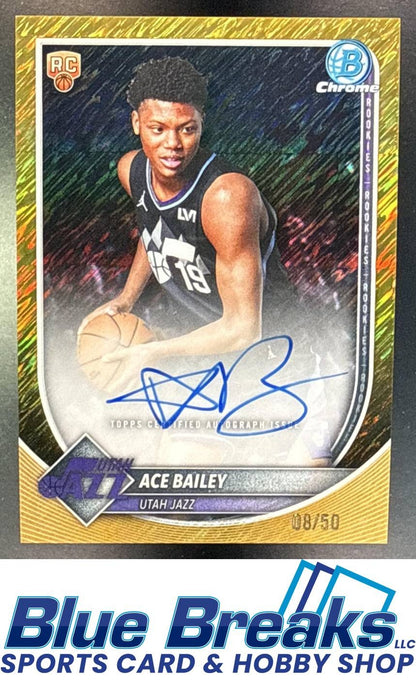 2025 Bowman Ace Bailey #BCA-AB Chrome Auto Gold Shimmer Refractor 08/50 RC Utah Jazz