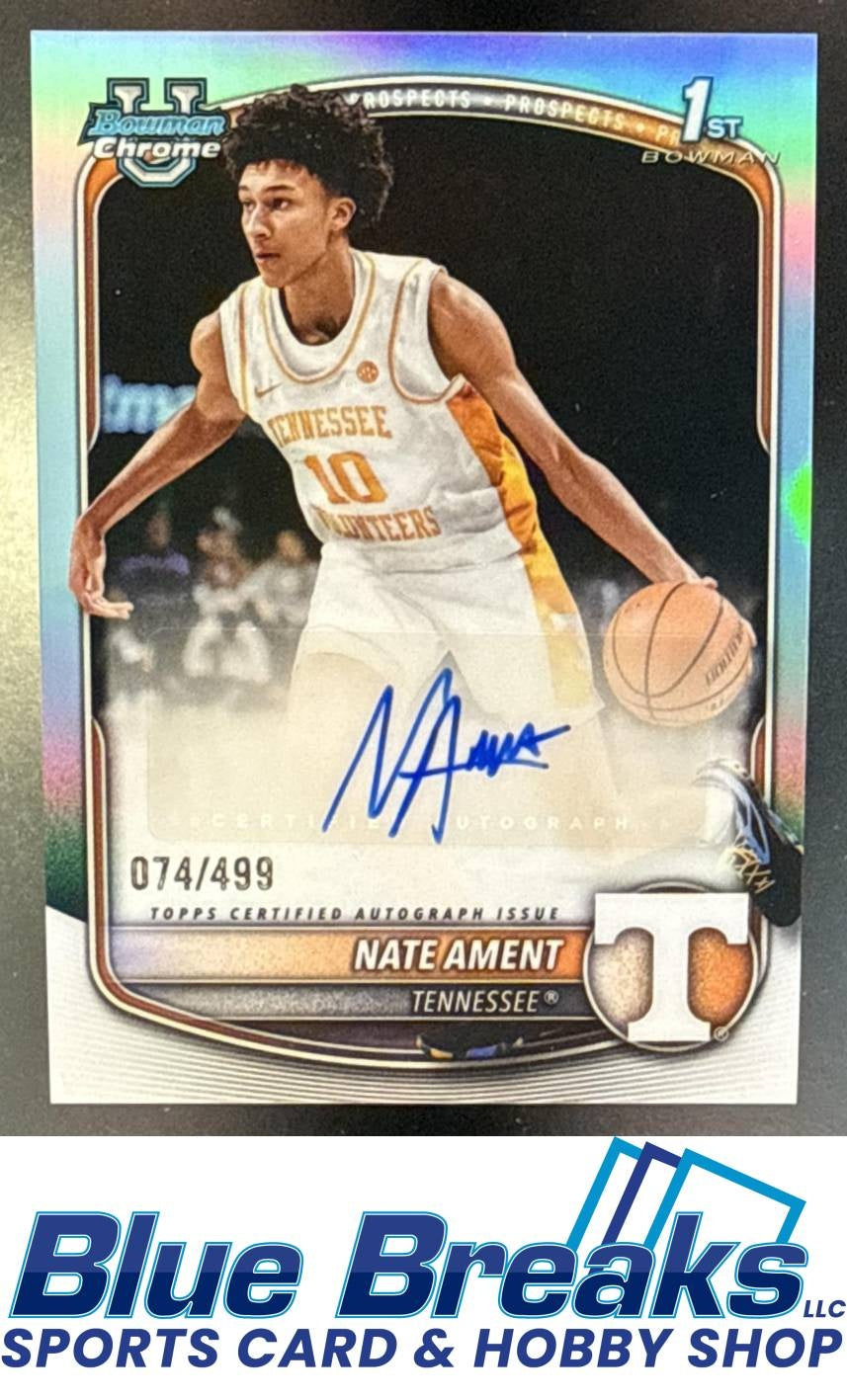 2025 Bowman Nate Ament #CPA-NA Chrome Auto Refractor 074/499 1st Prospect Tennessee Volunteers