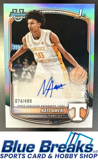 2025 Bowman Nate Ament #CPA-NA Chrome Auto Refractor 074/499 1st Prospect Tennessee Volunteers