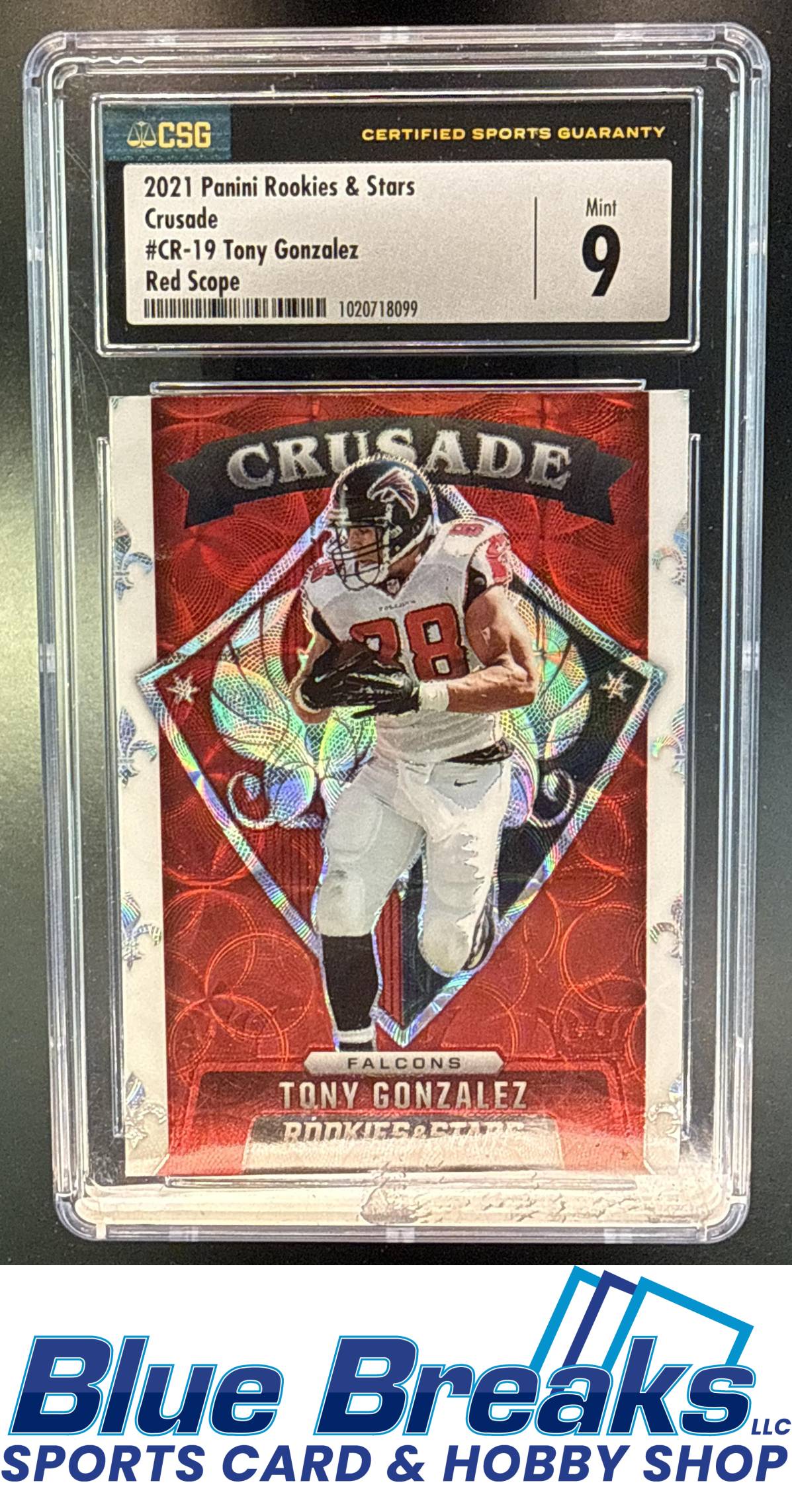 2021 Panini Rookies & Stars Tony Gonzalez #CR-19 Crusade Red Scope CGC 9 Atlanta Falcons