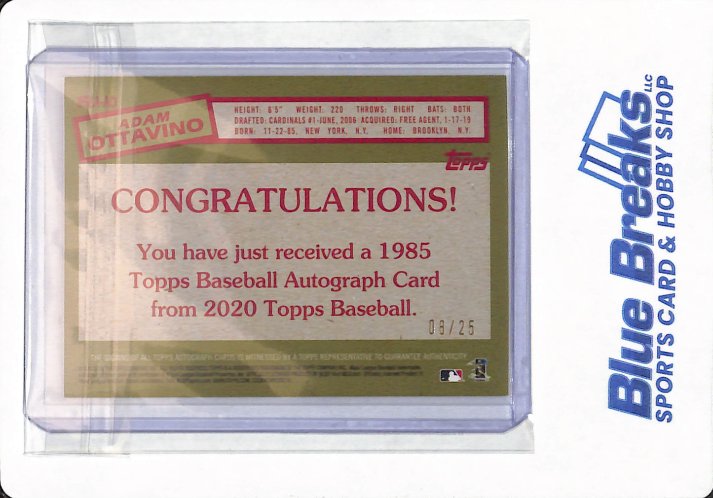 2020 Topps - Adam Ottavino - # 85BA-AO - New York Yankees - Baseball - 35th Anniversary - Autographed - Red - 08/25
