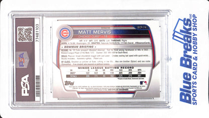 2023 Bowman - Matt Mervis - #BCP 74 - Baseball - PSA 9 - Chrome Prospect Lunar Glow Refractor - Chicago Cubs