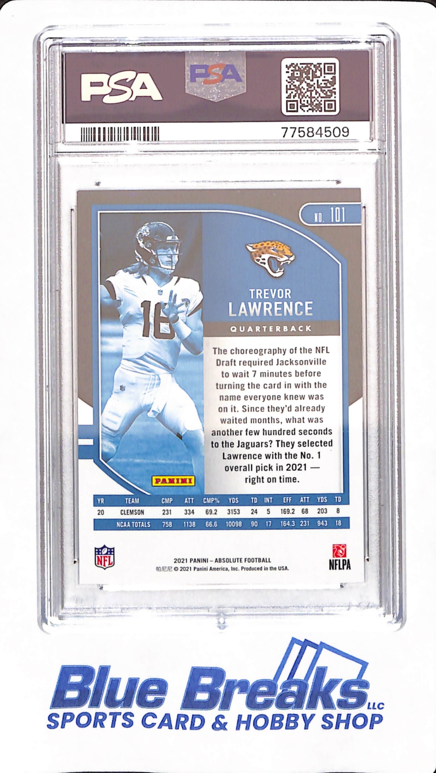 2021 Absolute - Trevor Lawrence - # 101 - Football - PSA 9 - Jacksonville Jaguars - Rookie