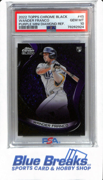 2022 Topps Chrome Black - Wander Franco - #45 - PSA 10 - Tampa Bay Rays - Baseball - Purple Mini Diamond Refractor - 130/150