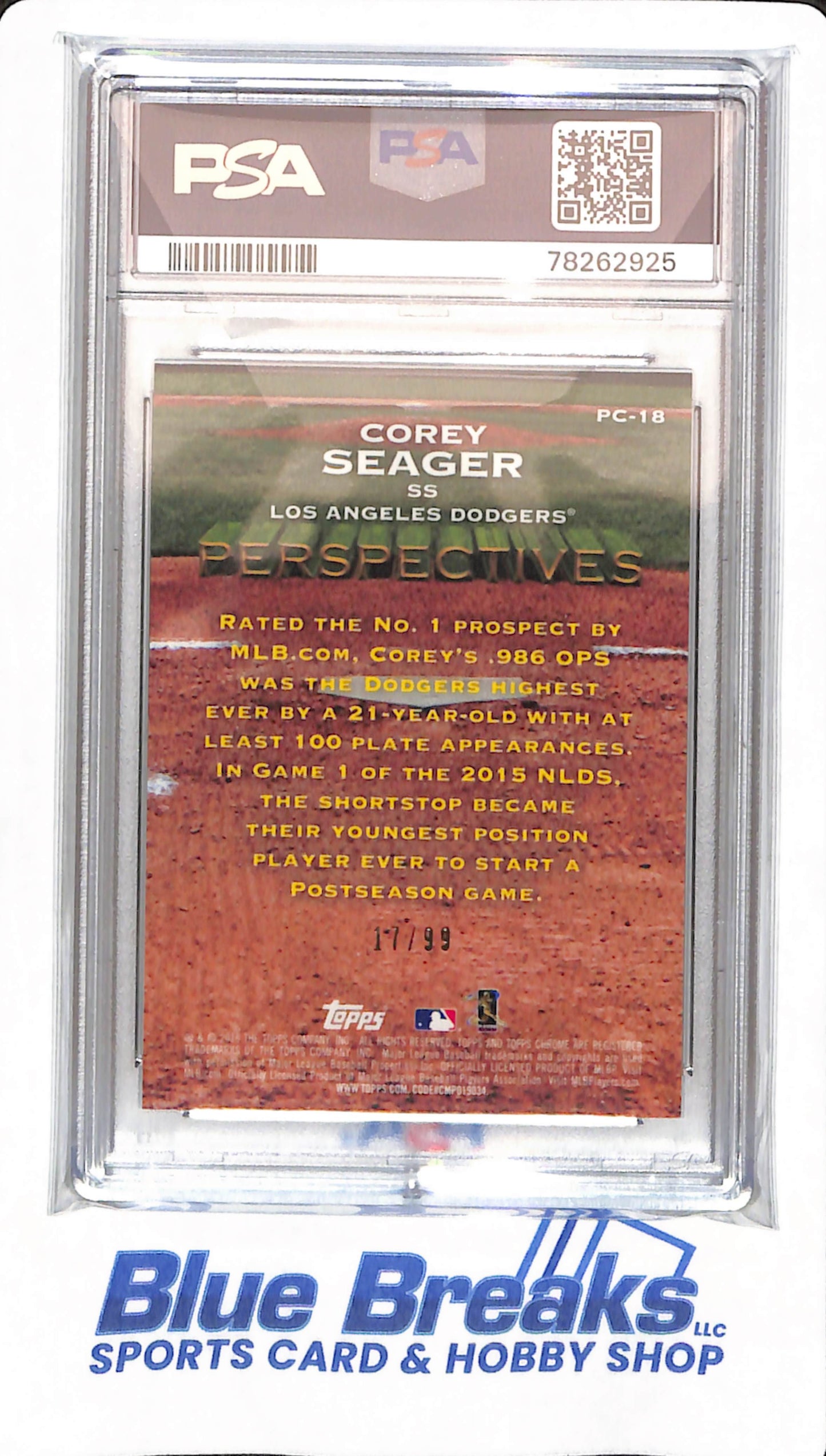 2016 Topps Chrome - Corey Seager - # PC-18 - Football - PSA 9 - Perspectives - Green - 17/99