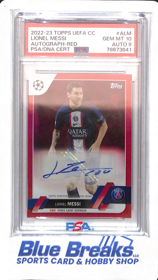 2022-23 Topps Uefa Champions Competitions - Lionel Messi - # ALM - PSA 10 - Paris Saint Germain - PSG - Soccer - Autographed - Red - 1/5