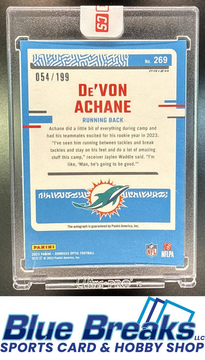 2023 Panini Donruss Optic De'Von Achane #269 Rated Rookie RPS Auto 054/199 RC Miami Dolphins
