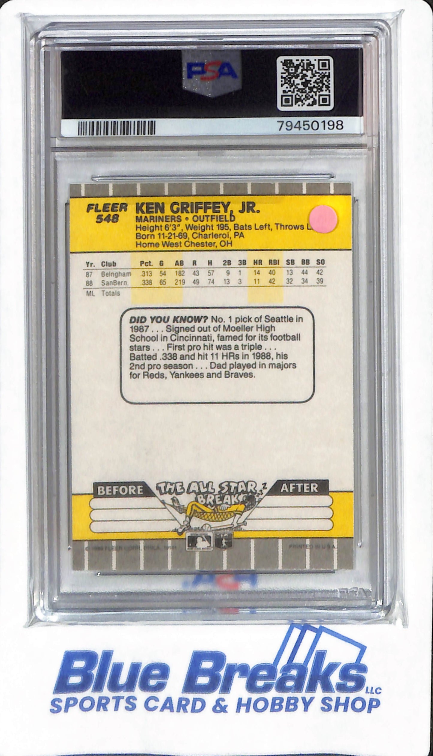 1989 Fleer - Ken Griffey Jr - #548 - PSA 8 - Seattle Mariners - Baseball