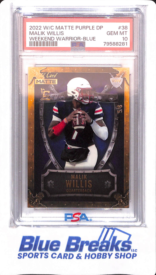 2022 Wild Card Matte Purple - Malik Willis - # 38 - PSA 10 - Football - Weekend Warrior Blue - Green Bay Packers - 5/6