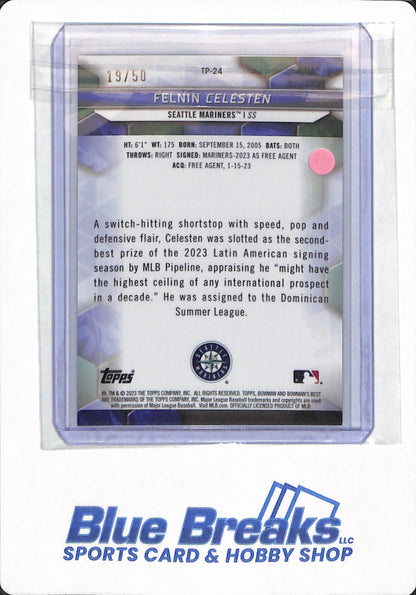 2023 Topps Bowman's Best - Felnin Celesten - #TP-24 - Seattle Mariners - Baseball - Gold - 19/50