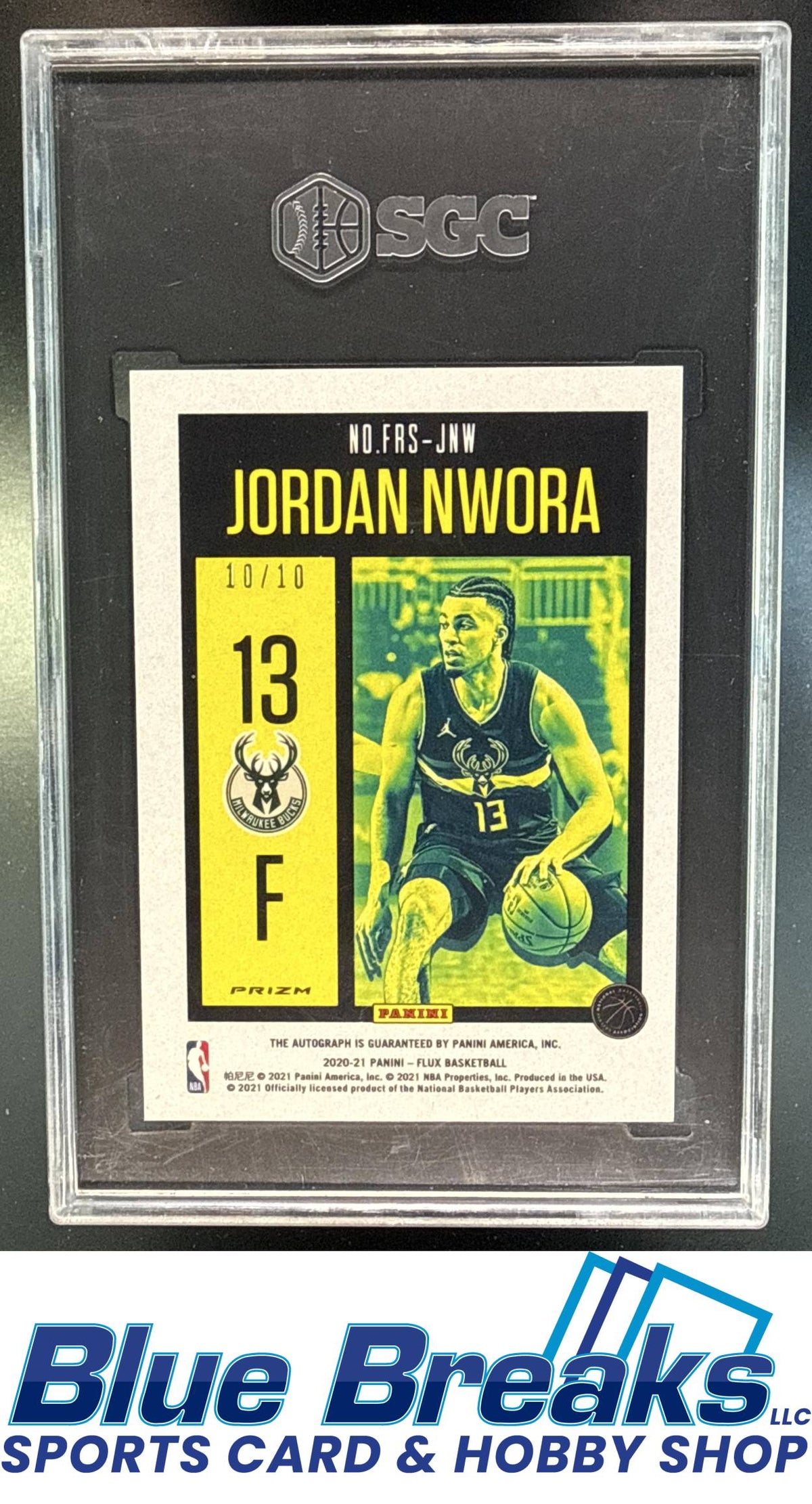 2020 Panini Flux Jordan Nwora #FRS-JNW Rookie Signatures Gold 10/10 RC Auto SGC 10 10 Milwaukee Bucks