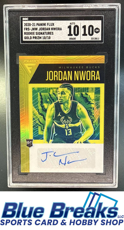 2020 Panini Flux Jordan Nwora #FRS-JNW Rookie Signatures Gold 10/10 RC Auto SGC 10 10 Milwaukee Bucks
