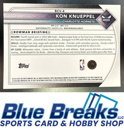 2025 Bowman Sapphire Kon Knueppel #BCV-4 Chrome Gold Refractor 29/50 RC Charlotte Hornets