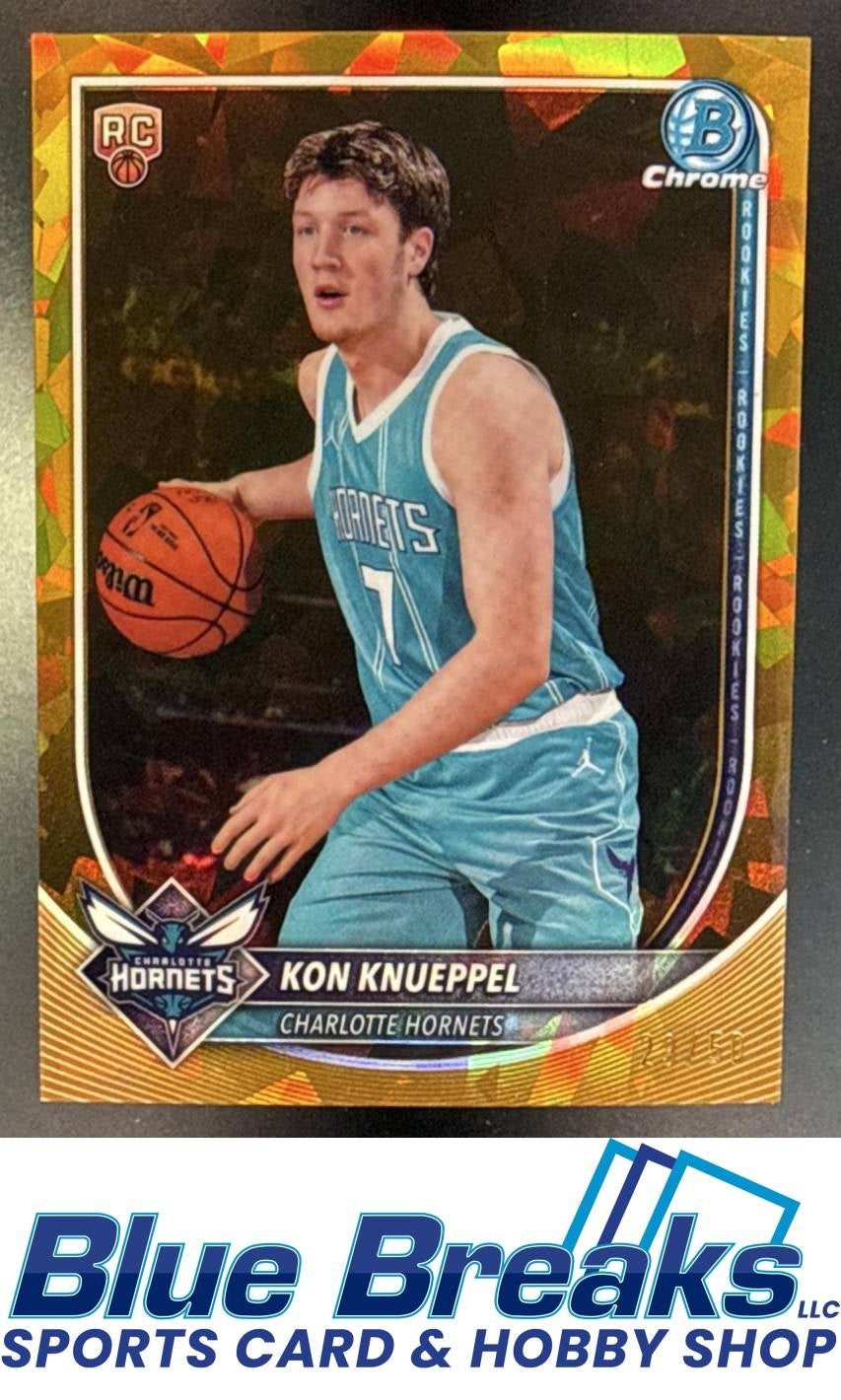 2025 Bowman Sapphire Kon Knueppel #BCV-4 Chrome Gold Refractor 29/50 RC Charlotte Hornets