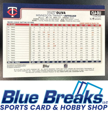 2025 Topps Chrome Update Tony Oliva #CLA-OLI Legends Auto Black Refractor 02/10 Minnesota Twins