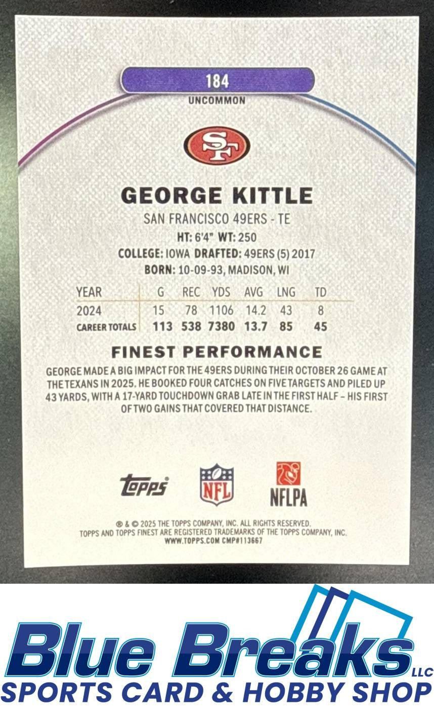 2025 Topps Finest George Kittle #184 Uncommon Orange Refractor 07/20 San Francisco 49ers