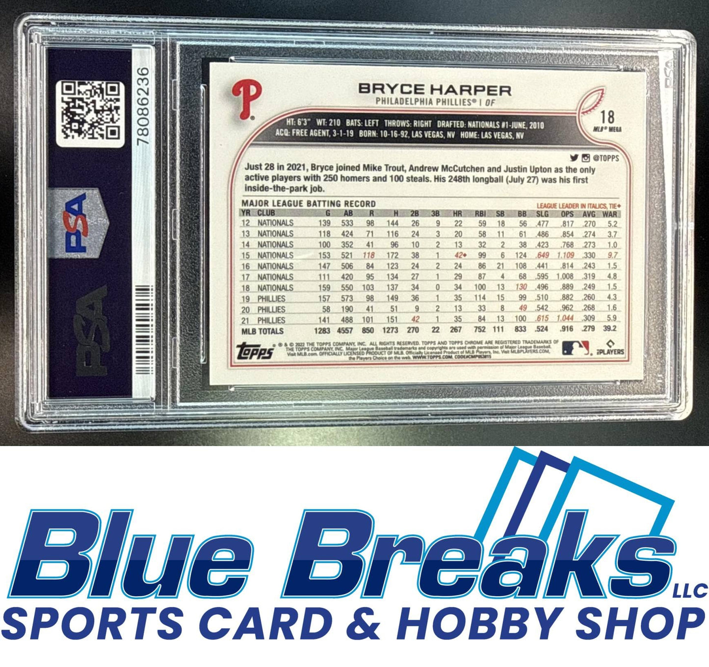 2022 Topps Chrome Logofractor Bryce Harper #18 PSA 10 Philadelphia Phillies