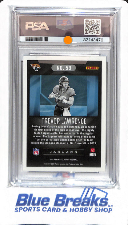 2021 Illusions - Trevor Lawrence - # 59 - PSA 9 - Football - Jacksonville Jaguars - Trophy Collection Sapphire