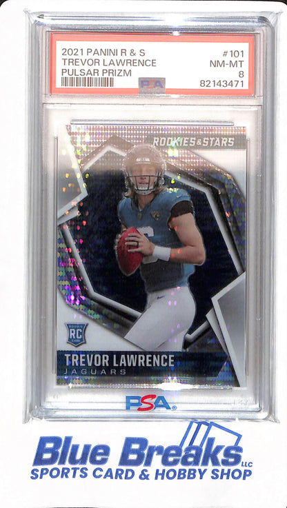 2021 Panini Rookies & Stars - Trevor Lawrence - # 101 - Football - Jacksonville Jaguars - PSA 8 - Pulsar Prizm