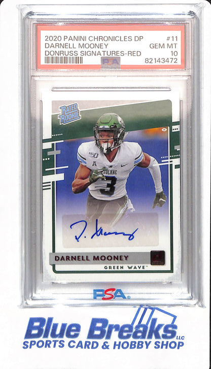 2020 Panini Chronicles Draft Picks - Darnell Mooney - # 11 - Tulane Green Wave - Football - Rated Rookie - PSA 10 - Autographed - Red