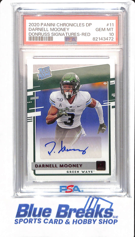 2020 Panini Chronicles Draft Picks - Darnell Mooney - # 11 - Tulane Green Wave - Football - Rated Rookie - PSA 10 - Autographed - Red