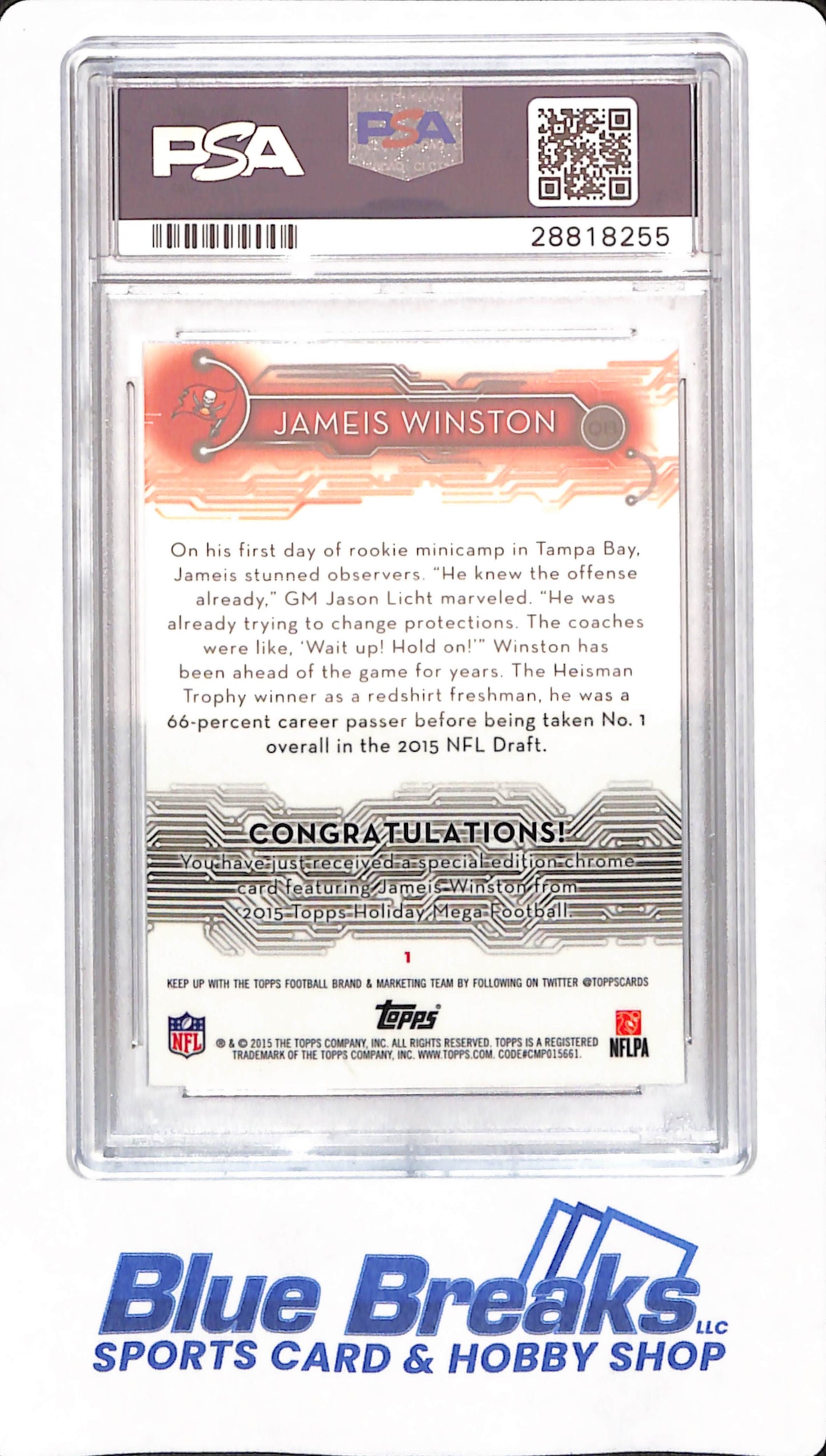 2015 Topps Mega Chrome - Jameis Winston - Football - Tampa Bay Buccaneers - Rookie - # 1 - PSA 10