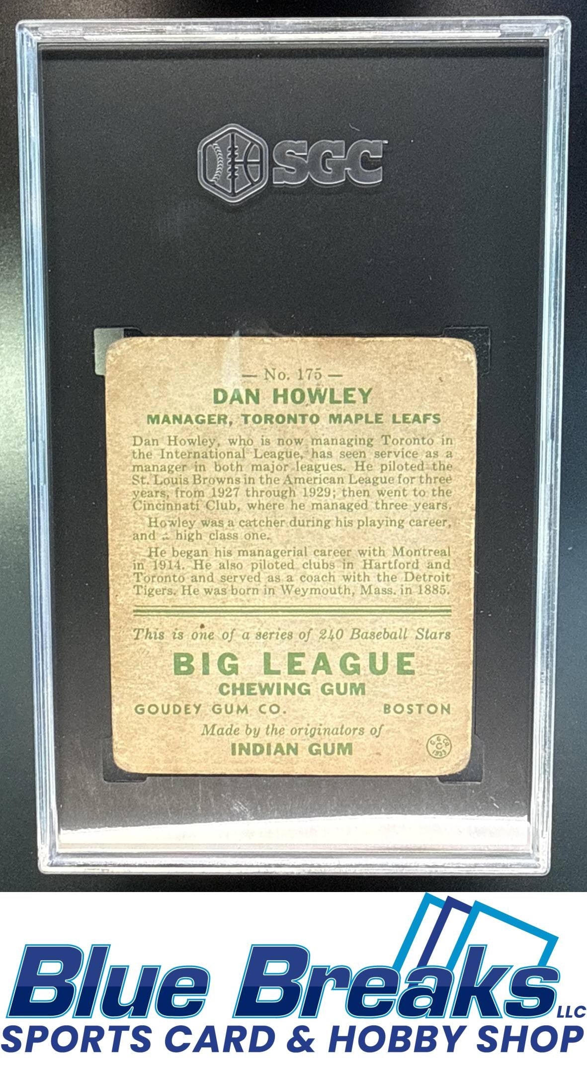 1933 Goudey R319 Dan Howley [RC] #175 RC SGC 1.5 Toronto Maple Leafs