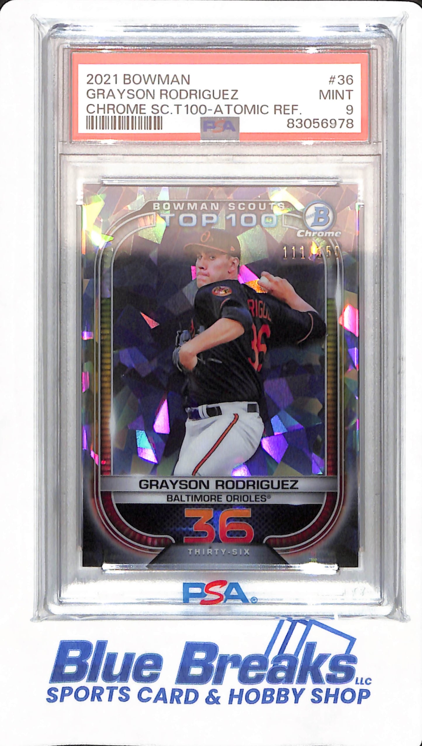 2021 Bowman - Grayson Rodriguez - # 36 - San Francisco Giants - Baseball - PSA 9 - Chrome Top 100 Atomic Refractor