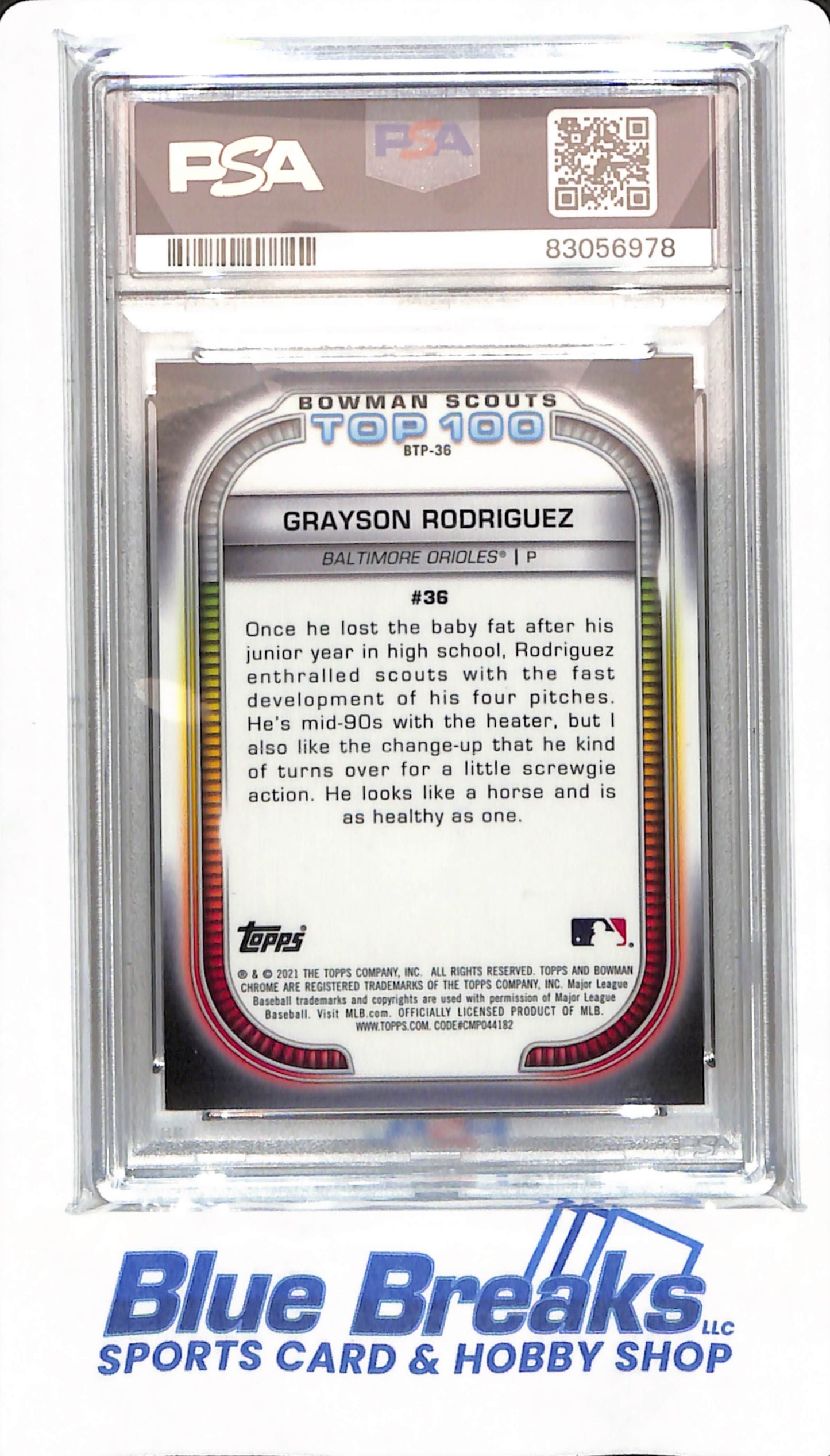 2021 Bowman - Grayson Rodriguez - # 36 - San Francisco Giants - Baseball - PSA 9 - Chrome Top 100 Atomic Refractor