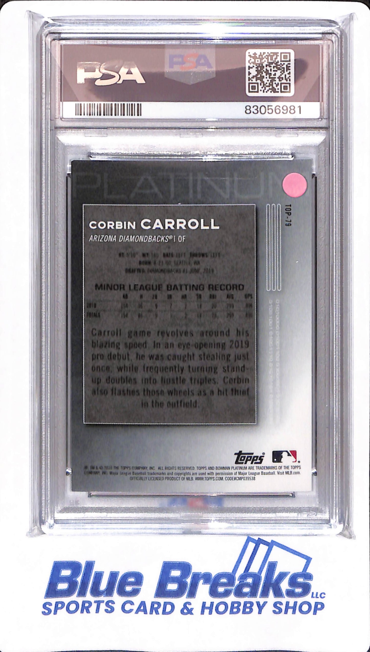 2020 Bowman Platinum - Corbin Carroll - #TOP79 - PSA 9 - Arizona Diamondbacks - Top Prospects Chartreuse - Baseball