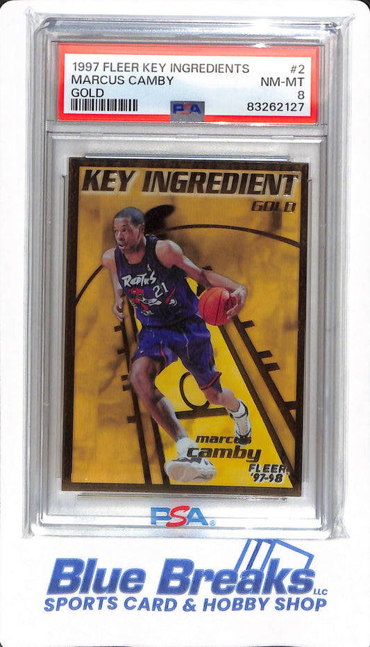 1997 Fleer Key Ingredients - Marcus Camby - #2 - PSA 8 - Toronto Raptors - Basketball - Gold