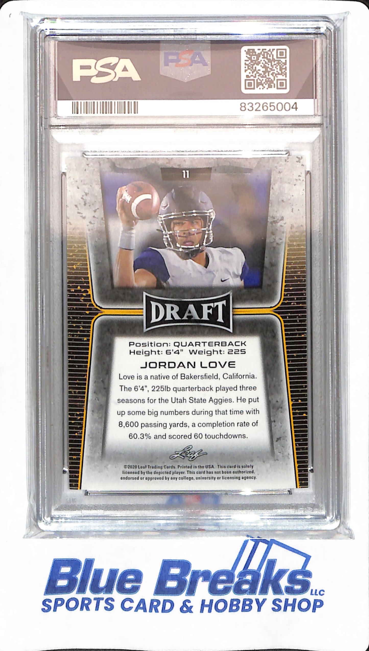 2020 Leaf Draft - Jordan Love - # 11 - Green Bay Packers - Football - Utah State