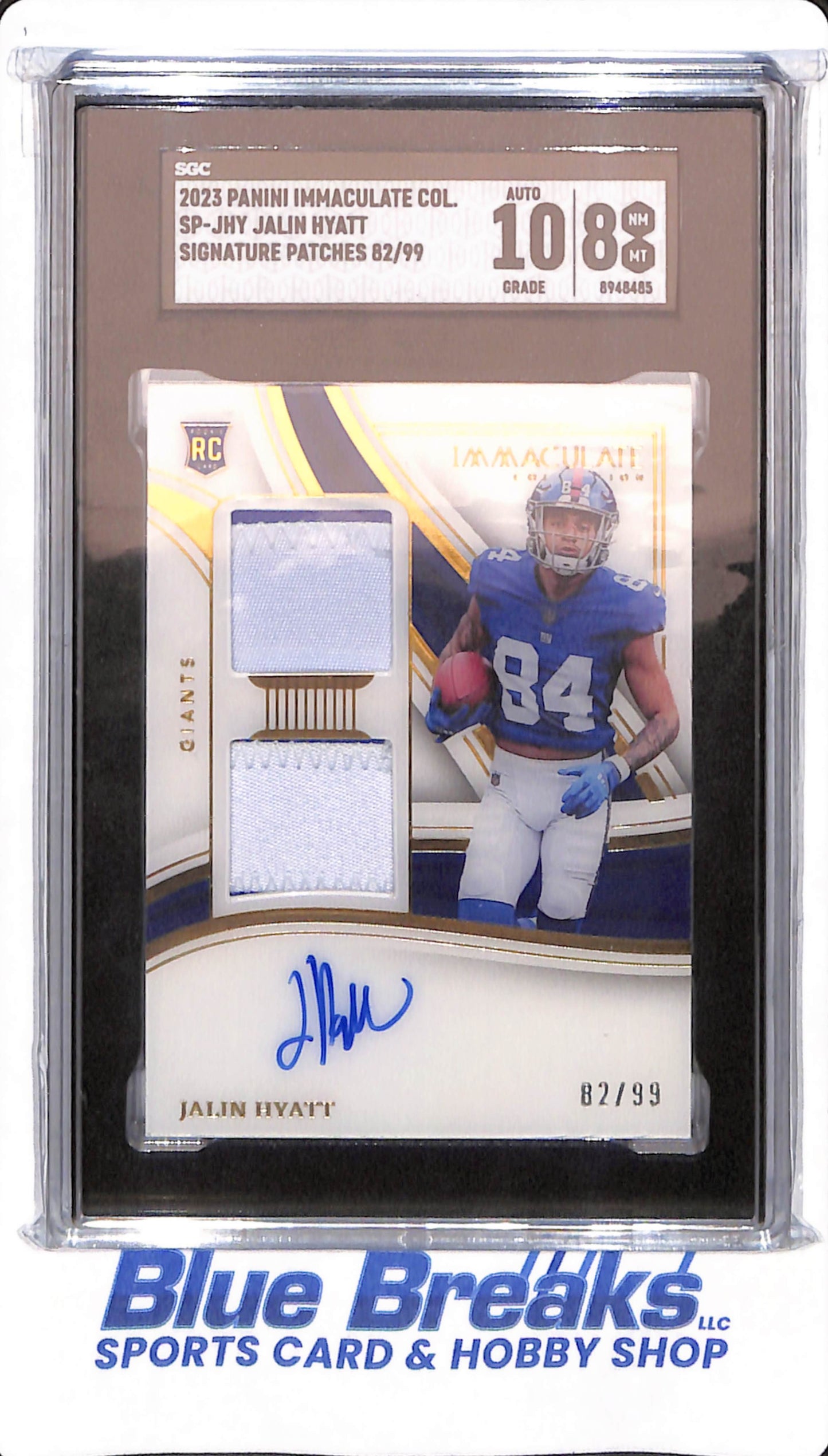 2023 Panini Immaculate - Jalin Hyatt - # SP-JHY - New York Giants - Football - Signature Patches - SGC 8 - 82/99