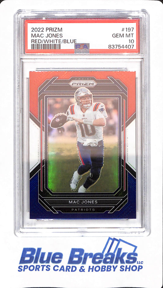 2022 Prizm - Mac Jones - # 197 - Football - PSA 10 - New England Patriots - Red / White / Blue