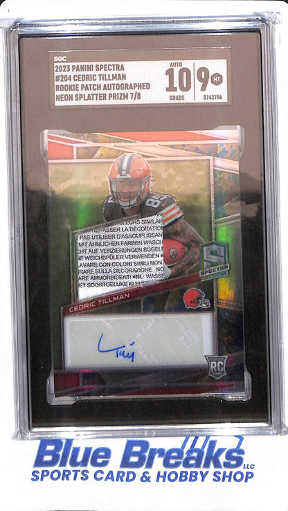 2023 Panini Spectra - Cedric Tillman - # 204 - Cleveland Browns - Football - Relic - SGC 9 - Autographed - Neon Splatter - 7/8