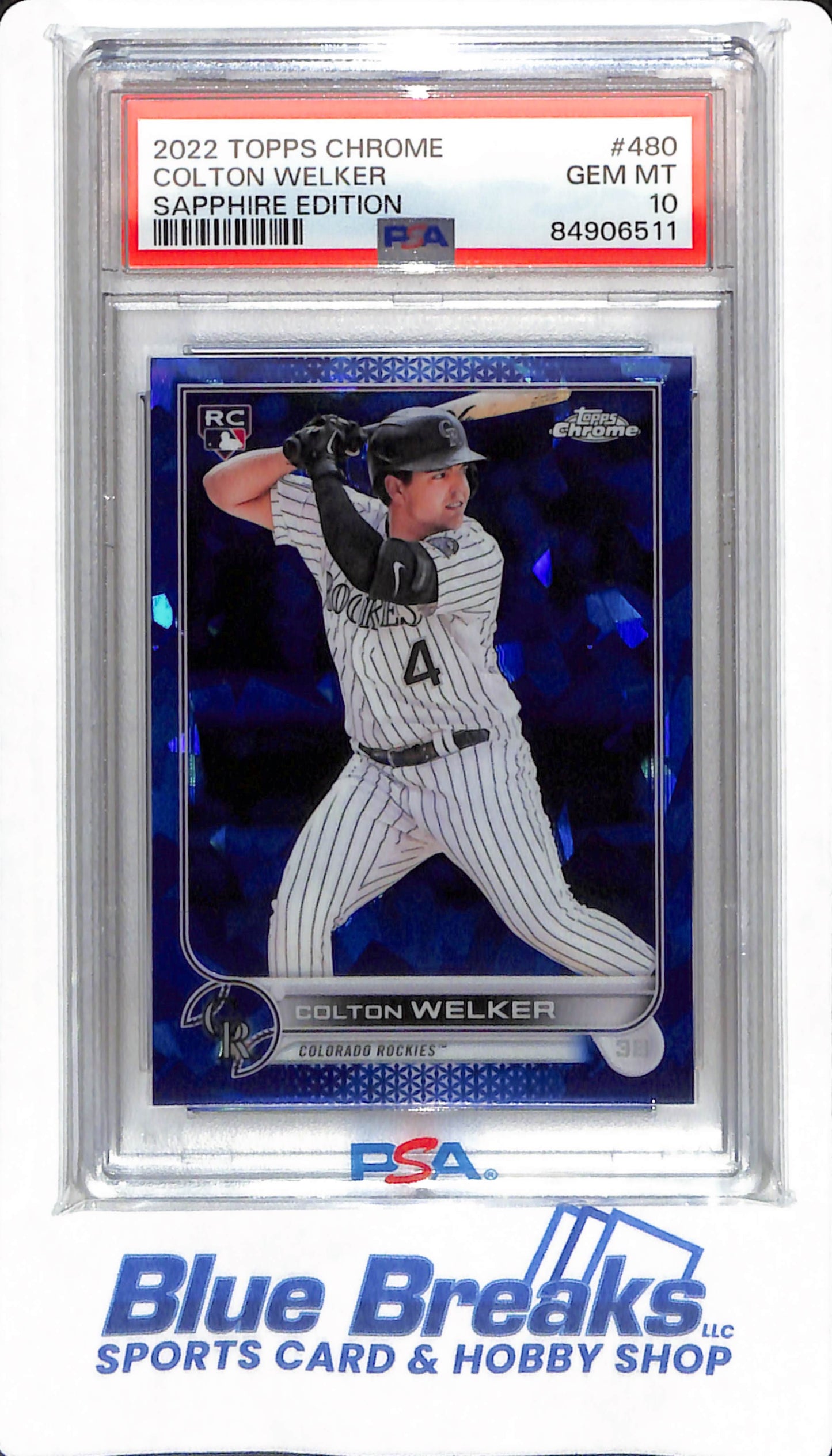 2022 Topps Chrome - Colton Welker - #480 - PSA 10 - Colorado Rockies - Baseball - Sapphire Edition