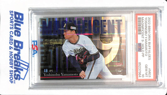 2022 BBM Orix Buffaloes - Yoshinobu Yamamoto - # MG3 - PSA 10 - Baseball - Los Angeles Dodgers - Magnificent 9 Holo - 02/90