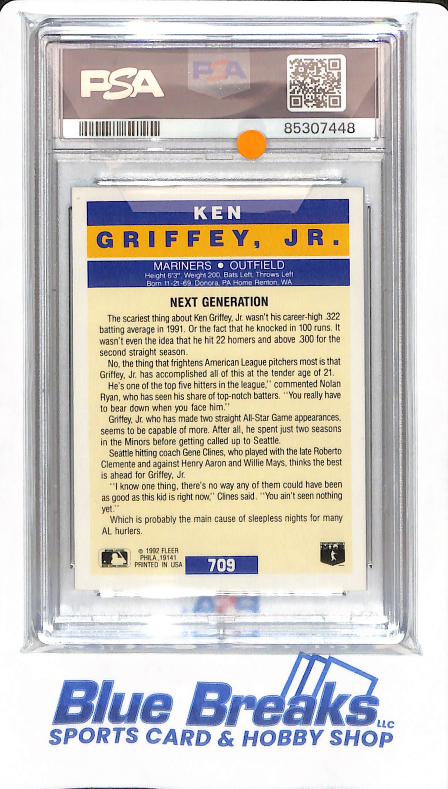 1992 Fleer - Ken Griffey Jr - # 709 - PSA 9 - Baseball - Seattle Mariners