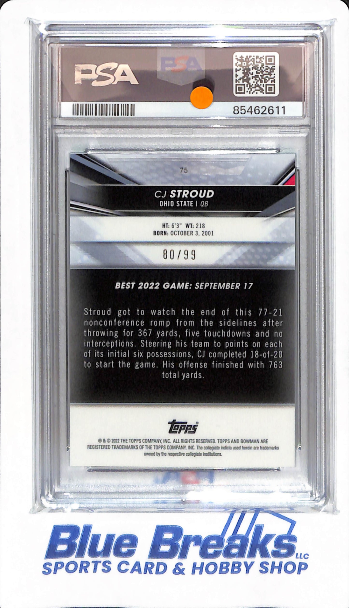 2022 Bowman Best University - CJ Stroud - # 75 - PSA 8 - Football - Ohio State Buckeyes - Green Mini Diamond - Refractor - 80/99