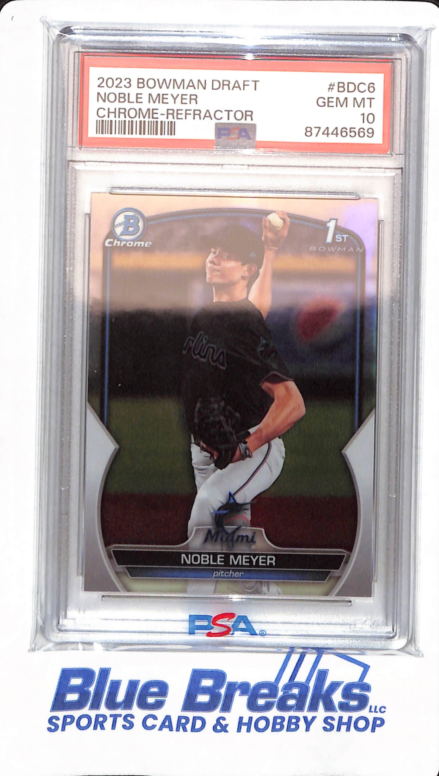 2023 Bowman Draft - Noble Meyer - # BDC6 - Miami Marlins - Baseball - PSA 10 - Chrome Refractor